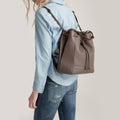 The Large Bucket Backpack in Technik in Taupe image 2