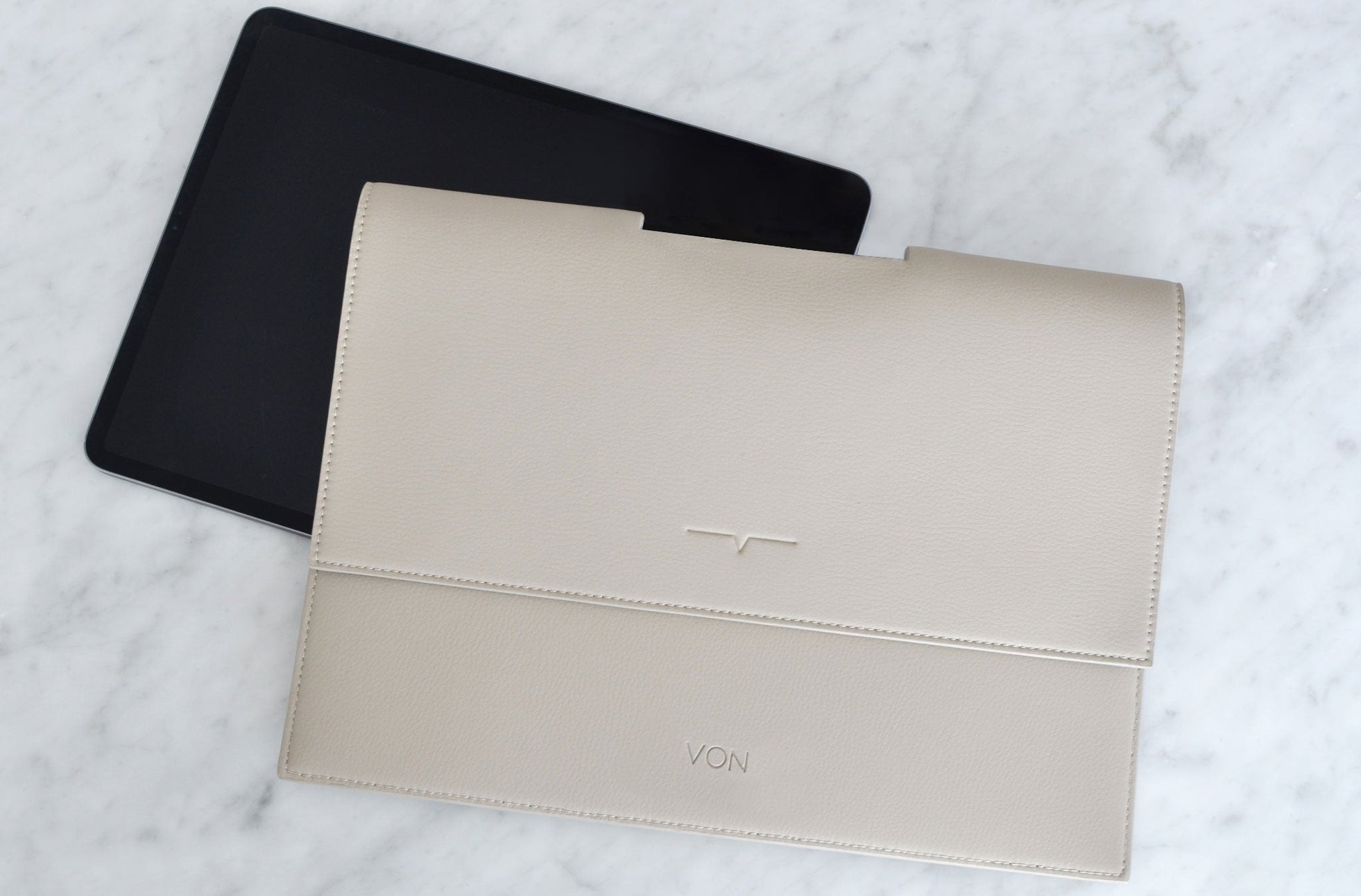 The iPad Plus Personalized Portfolio in Technik-Leather in Stone image 1