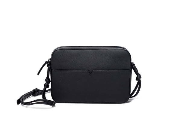 【MISCHIEF】 LIGHTWEIGHT FLAT CROSS BAG BLACK All Black Large Crossbody Bag, Fabric Shoulder Bag With